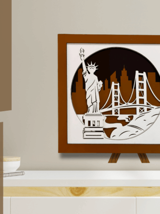 Wooden Statue of Liberty Wall Art for Living Room Decor Wooden Statue of Liberty wall art displayed on wooden wall interior, modern home decor accent