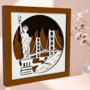 Wooden Statue of Liberty wall hanging with 3D layered laser-cut design, premium handcrafted home decor by CraftsCy