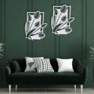 stone white floral wooden wall decor set in modern living room