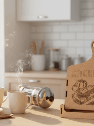 Rustic Wooden Kitchen Stand – Engraved Countertop Decor Piece