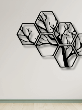 Hexagon Tree of Life Wooden Wall Art – Handcrafted Decor