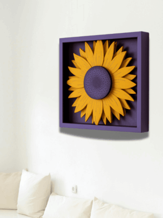 3D Sunflower Wall Art Frame – Yellow Flower in Purple Frame