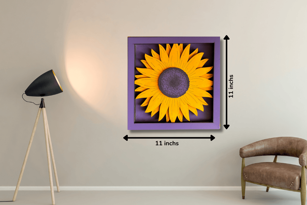 11 x 11 Inch Wooden Sunflower Wall Hanging – Ready to Hang Décor 11x11 inch wooden sunflower wall hanging size and dimension display