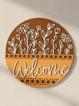Floral Welcome Wooden Wall Décor – Rustic Handcrafted Decor