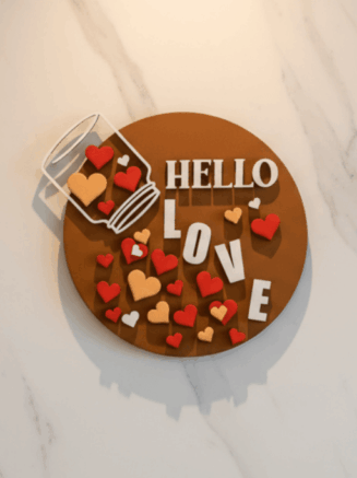 Hello Love Wooden Round Wall Art – Handcrafted 3D Home Décor