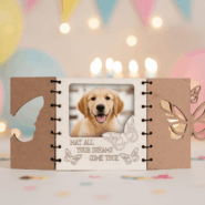 Handcrafted butterfly birthday card with dimensions marked as 5 inches by 10 inches