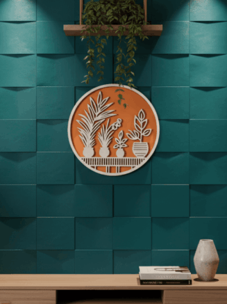 Handcrafted Wooden Plant Wall Hanging – Circular Botanical Art