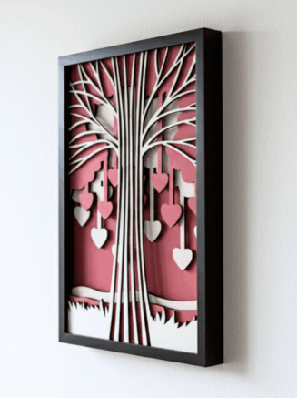 3D Layered Tree of Hearts Wall Art – Handmade Wooden Frame in Pink  Romantic Gift for Home Decor