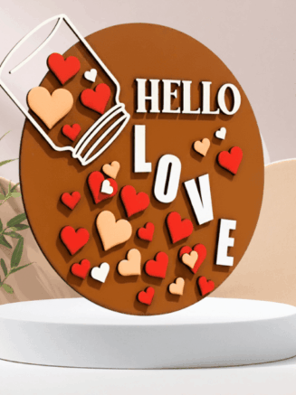Hello Love Wooden Round Wall Art – Handcrafted 3D Home Décor