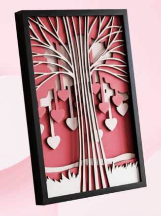 Love Tree wooden wall hanging with heart design handcrafted from natural wood