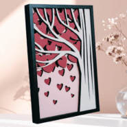 Heart tree wooden wall hanger handcrafted with layered wood and red heart leaves
