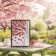 Heart tree wooden wall art displayed in natural garden setting